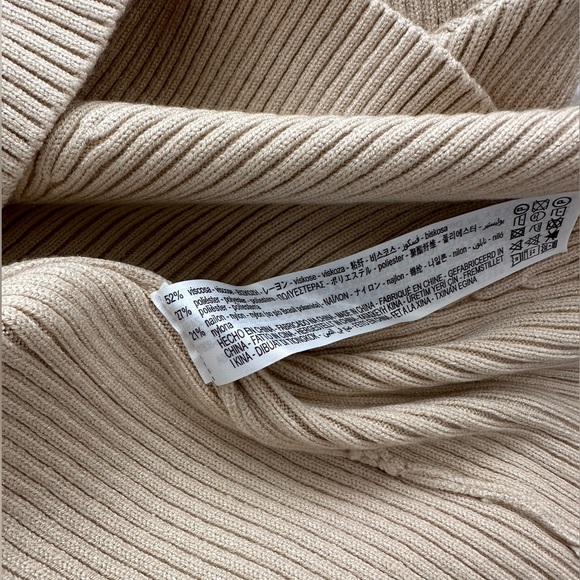 Zara Women's Beige Ribbed Peplum Sweater Top Square Neck Puff Sleeve Large - Picture 5 of 5